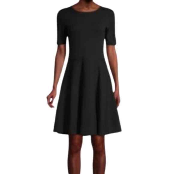 Club Monaco Dresses & Skirts - CLUB MONACO Black Short Sleeves Fit-n-Flare Knit Sweater Dress Women's Size S